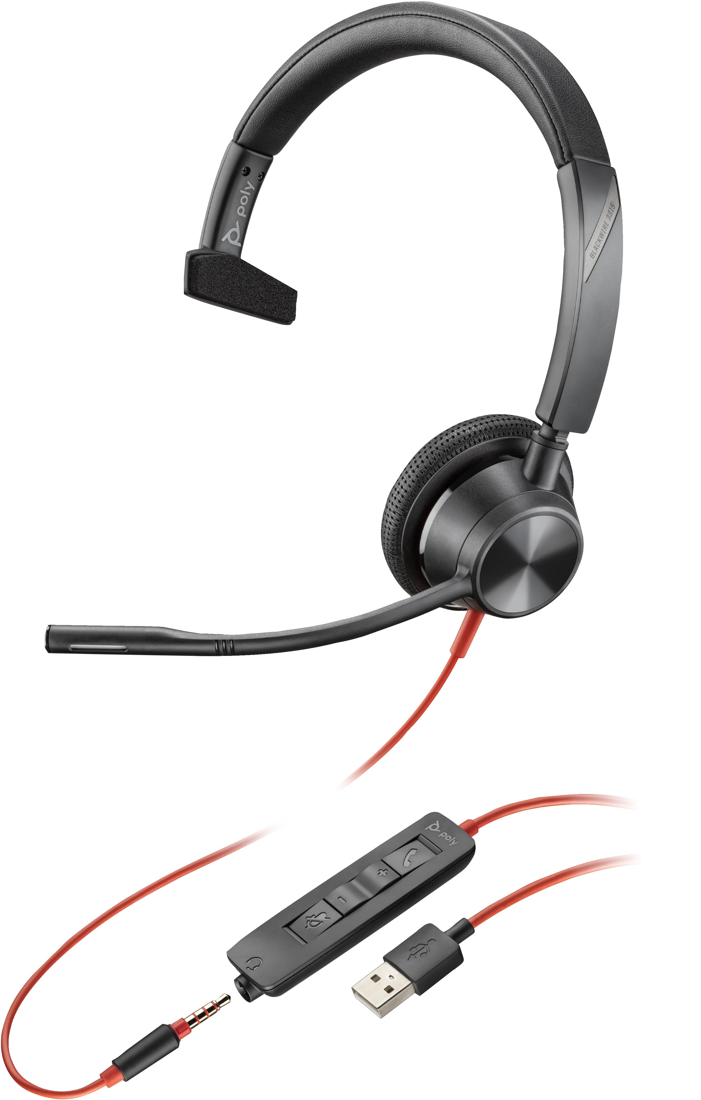 POLY Blackwire 3315 USB-A + 3.5mm Mono Headset