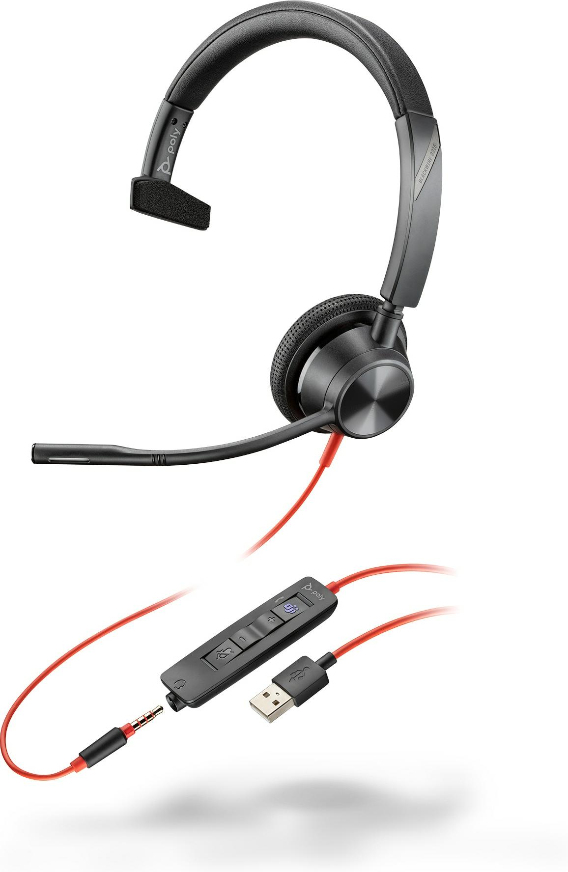 POLY Blackwire 3315-M Microsoft Teams Certified USB-A 3.5mm Mono Headset
