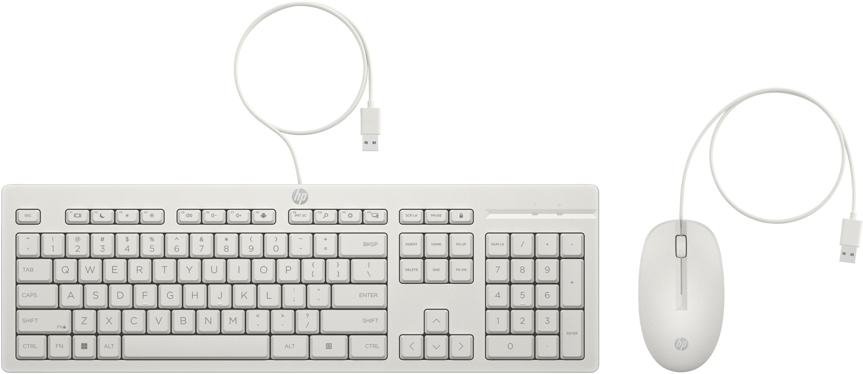 HP Combinazione di tastiera e mouse cablati 225 Bianco