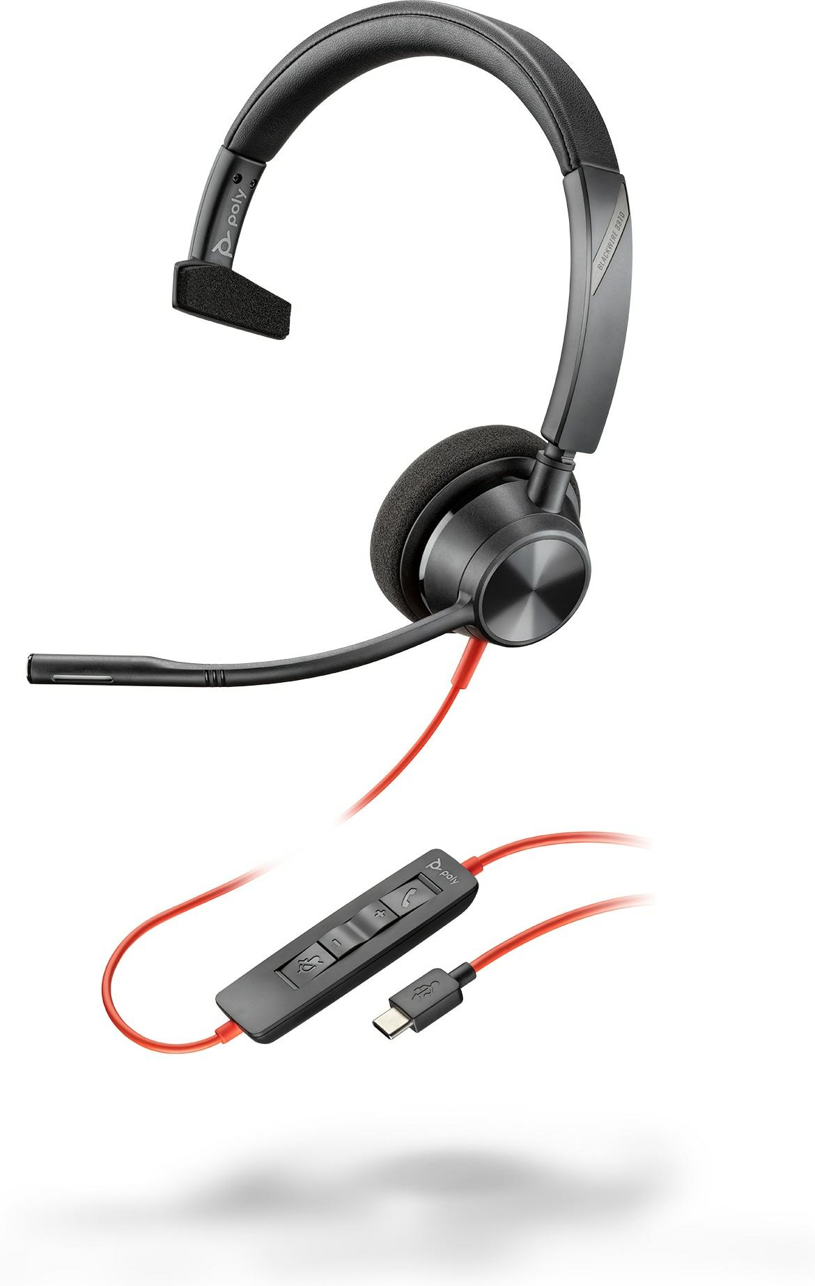POLY Cuffie monoaurali Blackwire 3310 con connettore USB-C adattatore USB-C/A