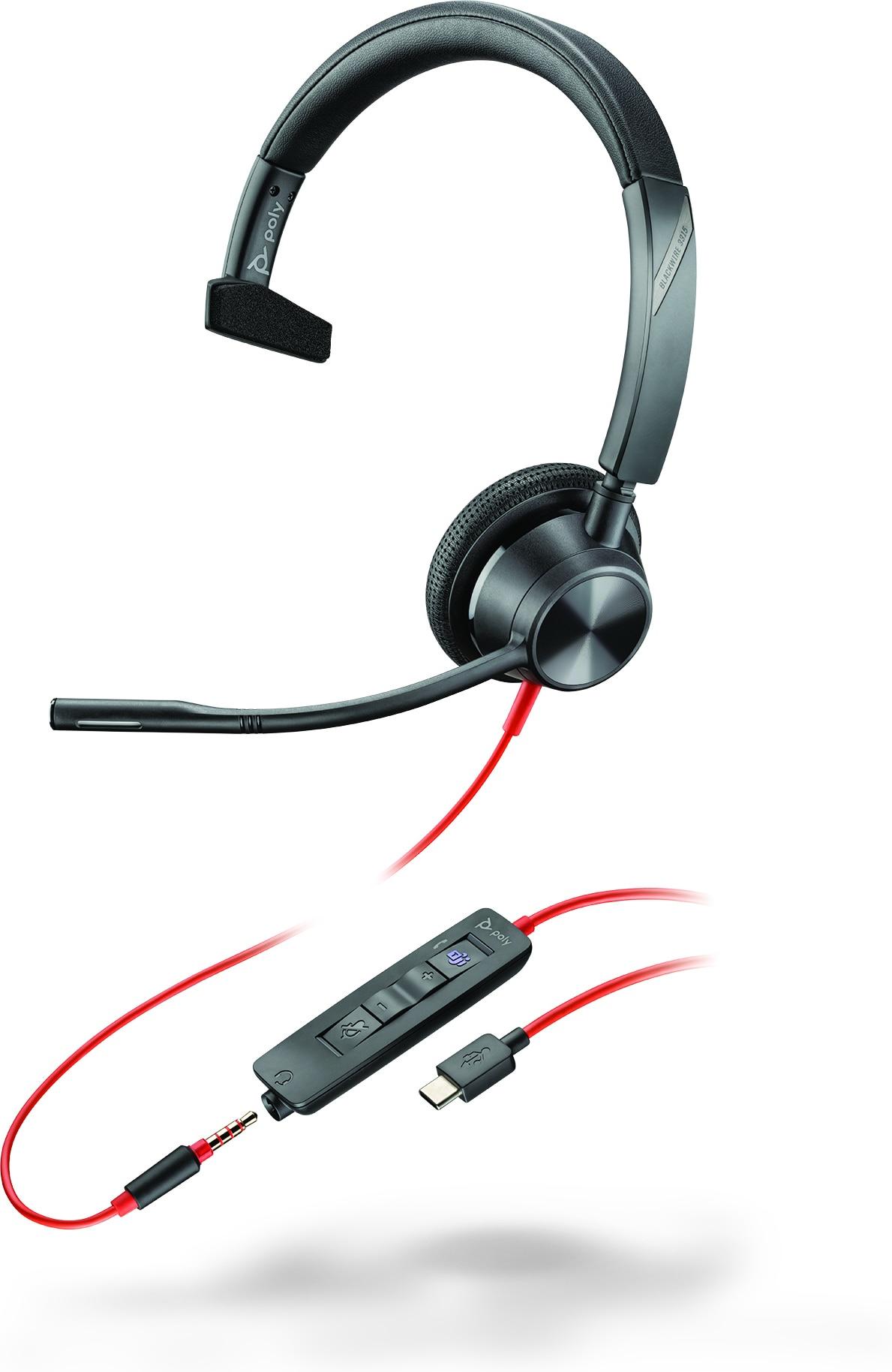 POLY Cuffie monoaurali Blackwire 3315 con connettore USB-C certificate per Microsoft Teams spina da 35 mm adattatore USB-C/A