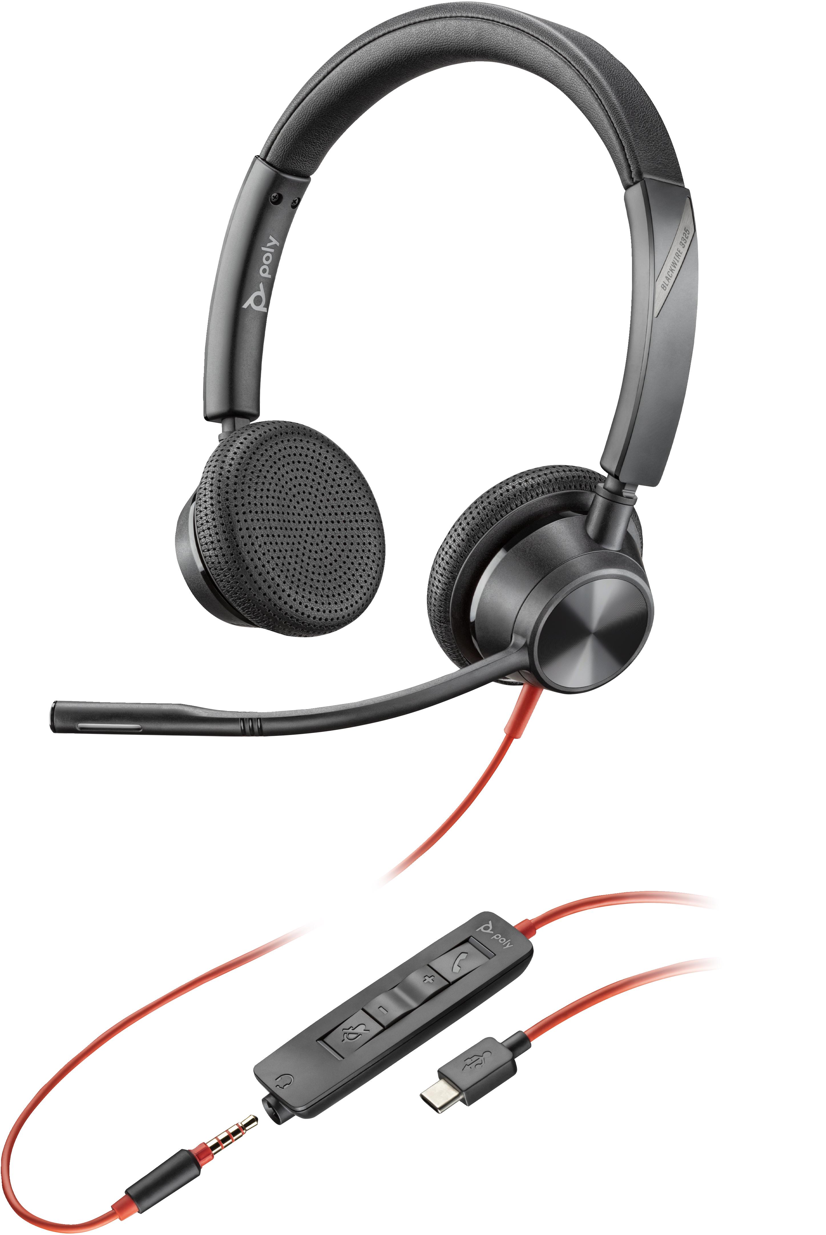 POLY Cuffie stereo Blackwire 3325 con connettore USB-C spina da 35 mm adattatore USB-C/A