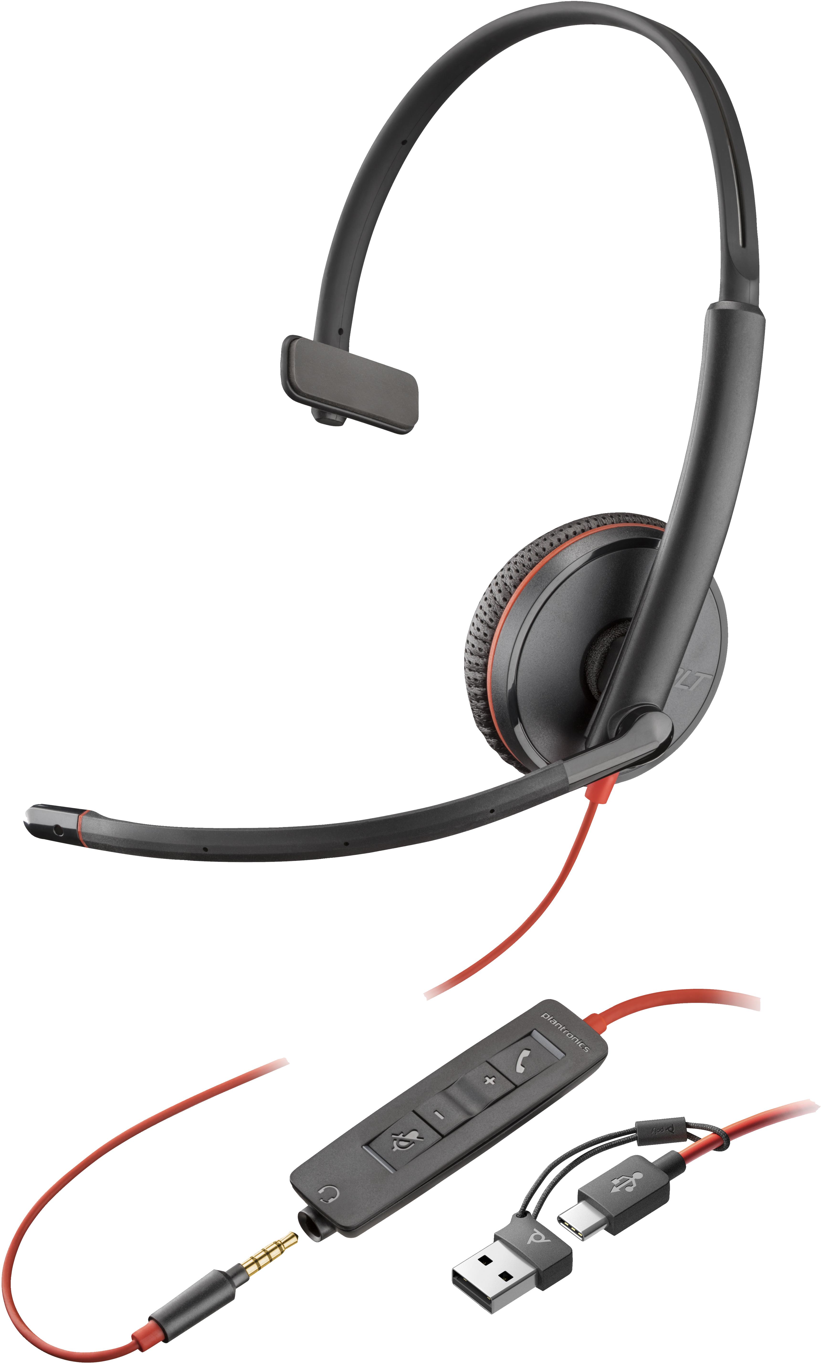POLY Cuffie monoaurali Blackwire 3215 con connettore USB-C spina da 35 mm adattatore USB-C/A