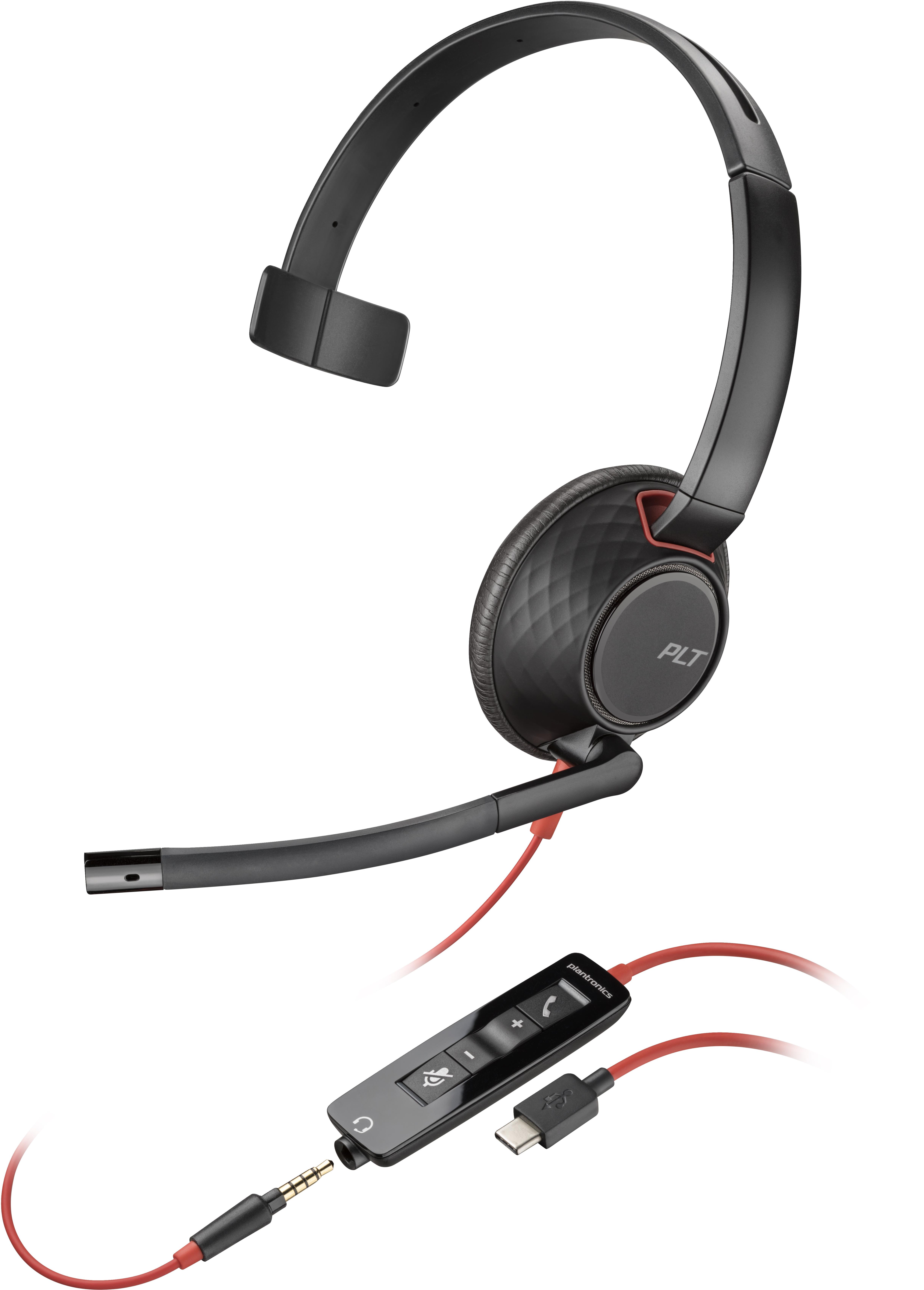 POLY Cuffie monoaurali Blackwire 5210 con connettore USB-C spina da 35 mm adattatore USB-C/A