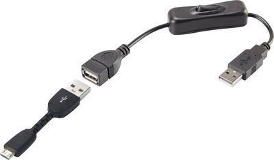 Renkforce Cavo USB USB 2.0 USB-A Plug, connettore USB-Micro-B 25,00 cm nero incl. Interruttore ON/AUS, contatti plug-in dorati