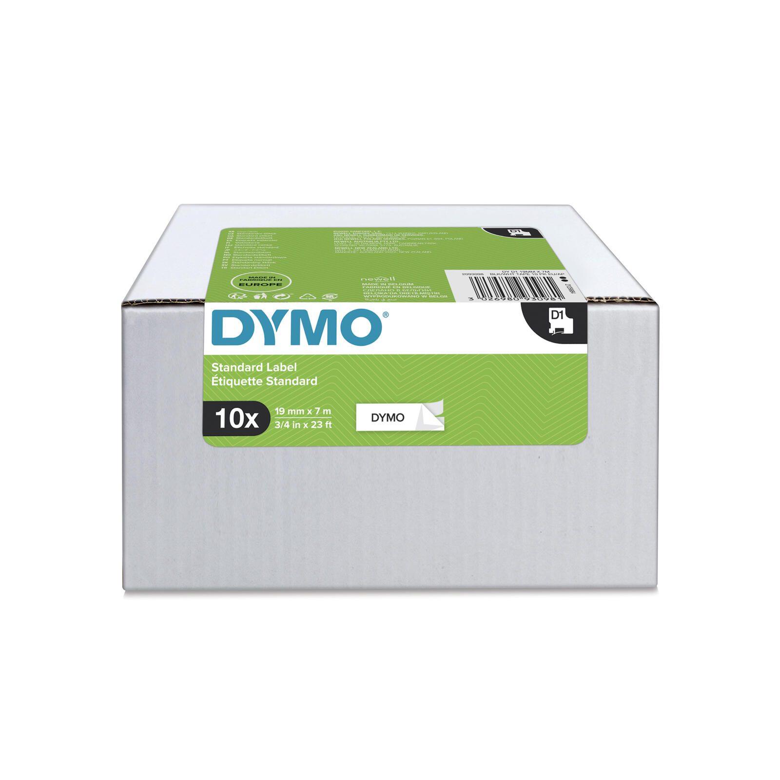 DYMO Value Pack Bianco Etichetta per stampante autoadesiva (Dymo D1 Label Tape 19mmx7m Black on White Pack 10 - 2093098)