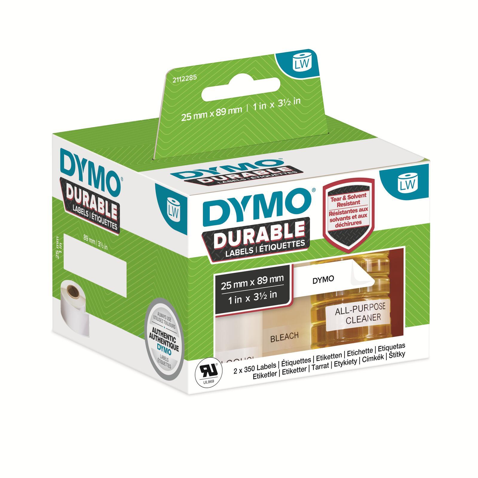 Dymo Etichetta originale per etichetta 25mm x 89mm (Wei adesivo permanentemente 2 rotoli di 350 etichette)