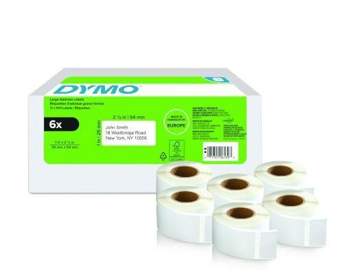 Etichette per stampante Dymo 11352 6 Rolls 25mm x 54mm Returns Labels Tape Black On White [11352PK6]