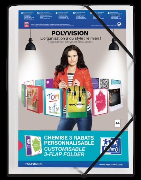 Cartella in gomma Oxford Polyvision A4 a 3 lembi - Copertina in plastica personalizzabile - Dorso trasparente da 30 mm