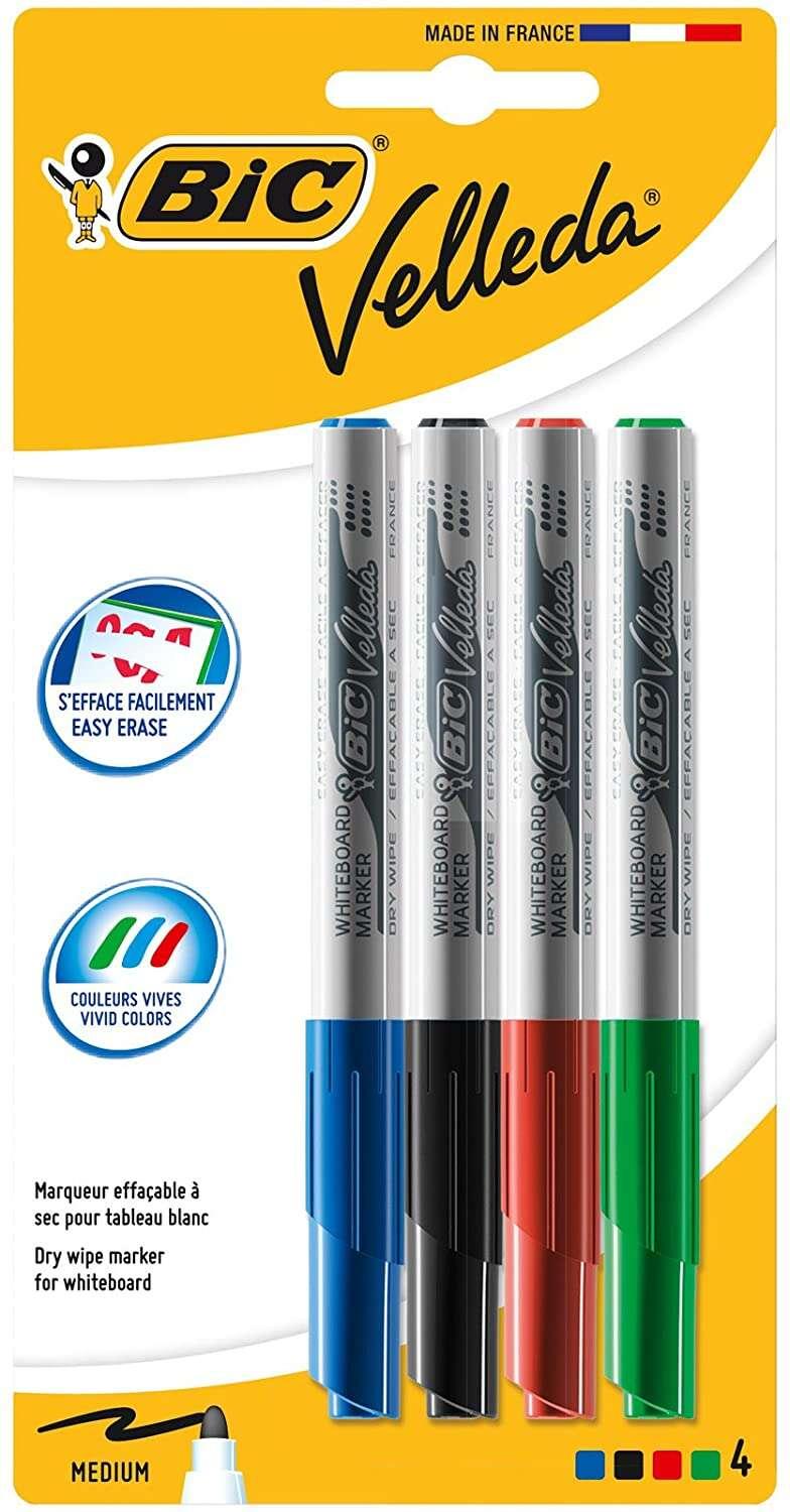 Velleda BIC 1741 Pacchetto di 4 pennarelli in ardesia - Punta centrale - ictus da 1.4 mm - Cancella ottimale - Colori ordinati