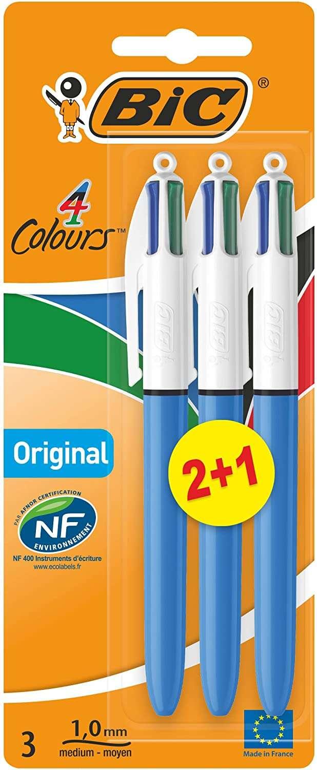 BIC 4 Colori Pacchetto Originale di 3 penne a sfera retrattili - Punta media da 10 mm