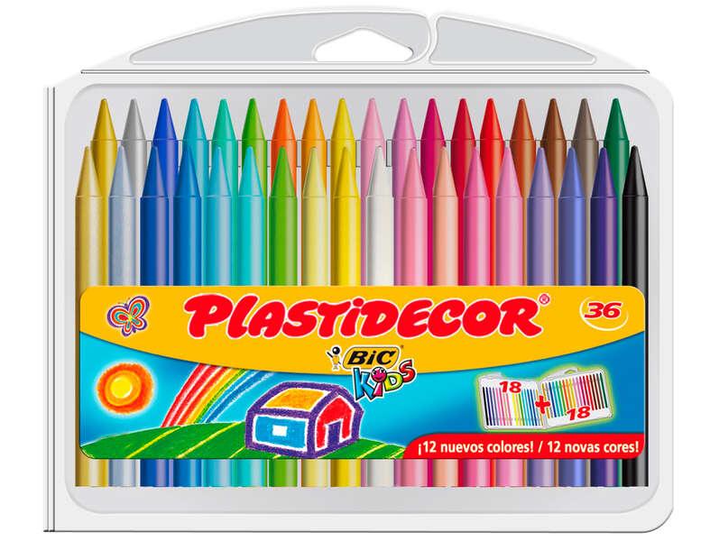 Bic Kids Plastidecor Box di 36 penchi di cera - Extrasist - Facile da prendere in punto - Non macchiarsi