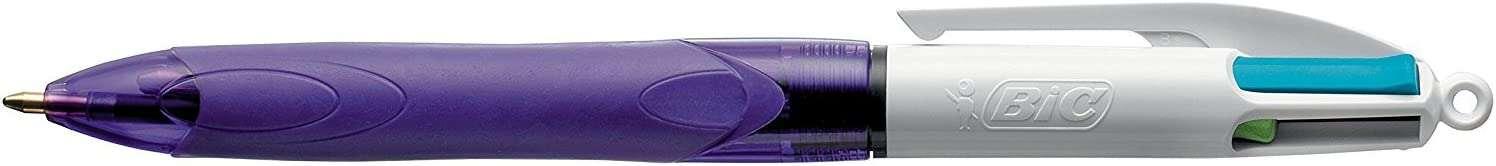 BIC 4 Colours Grip Blu Verde Rosa Porpora Penna a sfera retrattile a clip Medio 12 pz (Bic 4 Colours Grip Fashion Ballpoint Pen