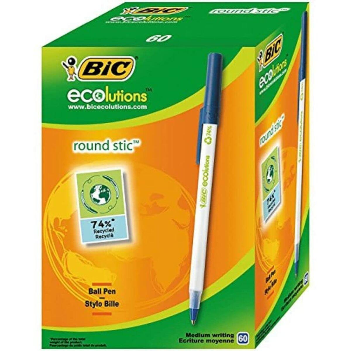 Bic Ecolutions Round Stic Ballpoint Pen Recycled 1mm Tip 0.32mm Line Blue Pack 60