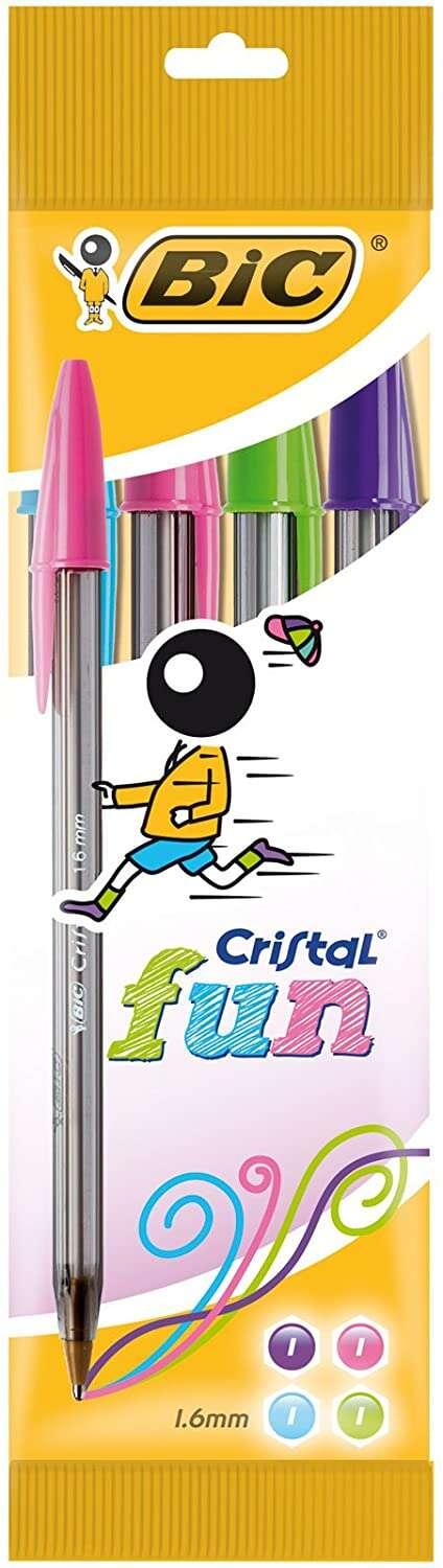 Bic Crystal Fun Confezione da 4 Penne a Sfera - Punta Tonda da 16 mm - Corsa da 042 mm - Inkjet a Base di Olio - Colori Assorti