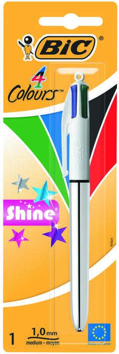 Penna a sfera retrattile BIC 4 Colors Shine - Punta media da 10 mm - Colore a base di olio - 4 colori