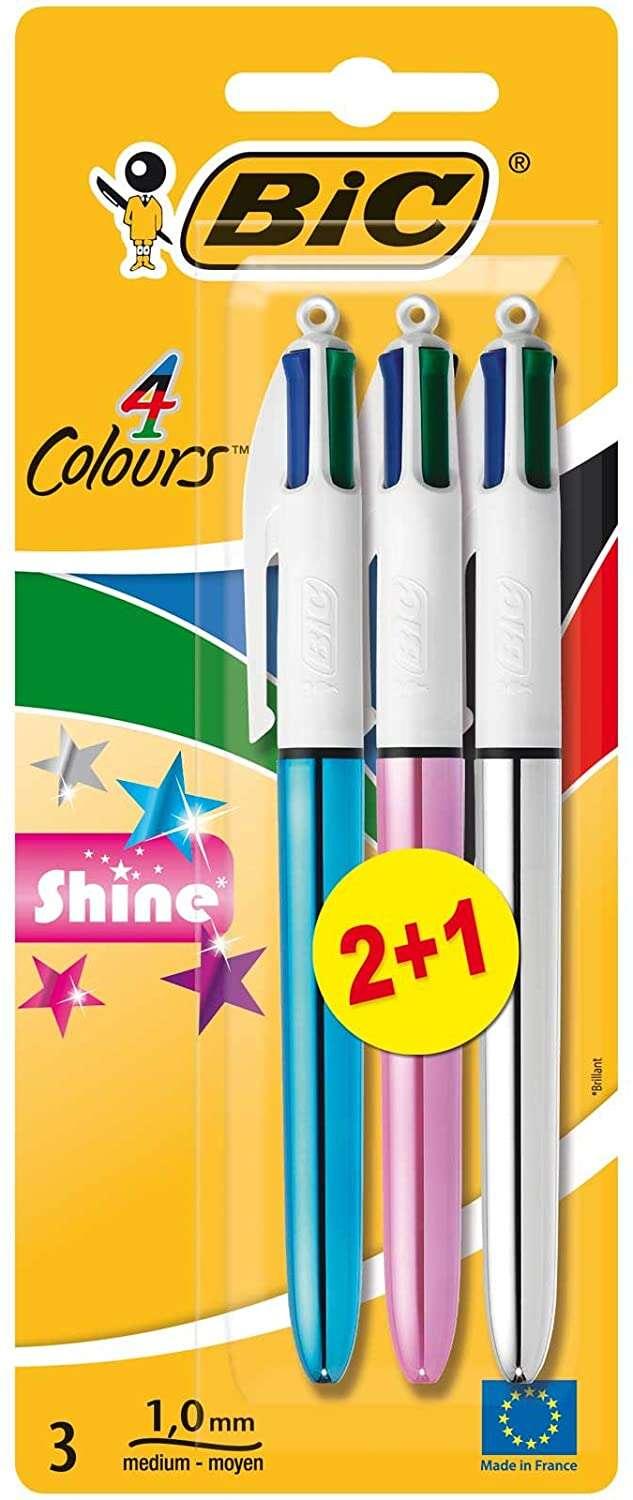 BIC 4 Colori Shine 21 Pacco di 3 ciotole a sfera a retrattile - Suggerimento medio di 1.0 mm - Inchiostro a base di olio - Corp