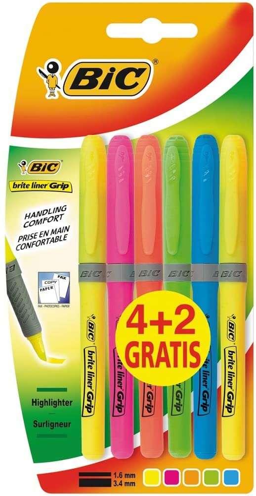 Bic Brit Liner Grip 42 Confezione da 6 Pennarelli Fluorescenti - Inchiostro a Base Acqua - Punta a Scalpello - Tratto tra 160 e