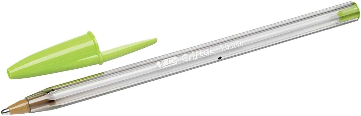 Penna a sfera Bic Crystal Fun - Spessore punta 16 mm - inchiostro olio -grigio - colore verde lime