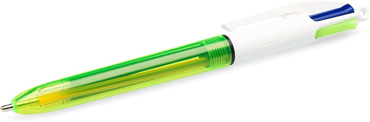 BIC 4 colori Fluo -retrattile Penna a sfera - 1.0 mm Suggerimento medio - Inchiostro a base di olio - Inchiostro colorato nero