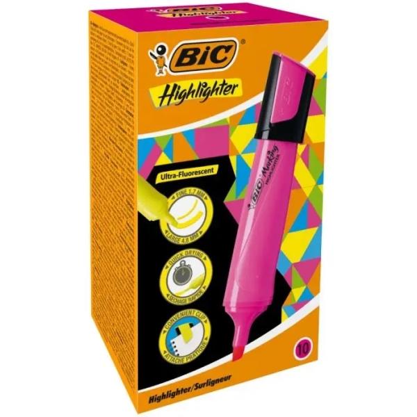 Pennarello Piatto Fluorescente Bic Marking Evidenziatore - Punta a Scalpello - Tratto tra 170 e 480 mm - Inchiostro a Base Acqu