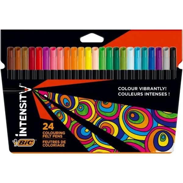 Confezione da 24 pennarelli Bic Intensity - Punta da 09 mm - Inchiostro lavabile a base d'acqua - Colori assortiti