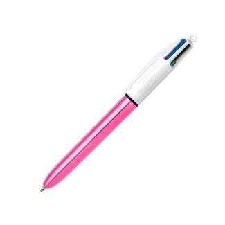 Penna a sfera retrattile BIC 4 Colors Shine - punta da 1 mm - tratto 04 mm - getto d'inchiostro a base di olio - corpo rosa met
