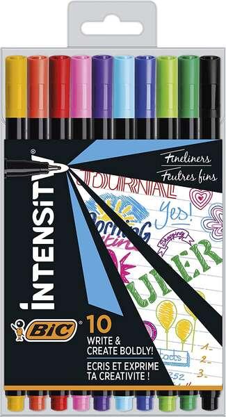 Confezione Fine da 10 Pennarelli Bic Intensity - Punta Fine da 08 mm - Linea da 04 mm - Inchiostro a Base Acqua - Colori Assort