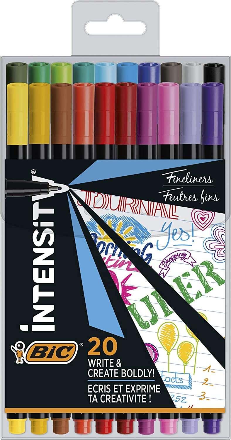 Confezione Fine da 20 Pennarelli Bic Intensity - Punta Fine da 08 mm - Linea da 04 mm - Inchiostro a Base Acqua - Colori Assort