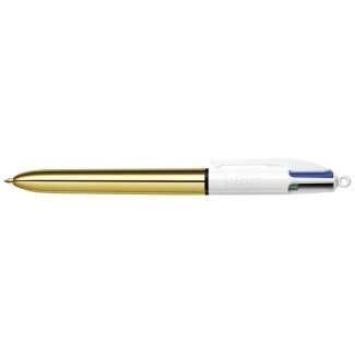 Penna a sfera retrattile BIC 4 Colors Shine - punta da 1 mm - tratto 0,4 mm - getto d'inchiostro a base di olio - corpo oro/bia