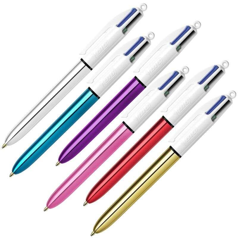 BIC 4 Colours Shine Nero Blu Verde Rosso Penna a sfera retrattile a clip Medio 12 pz (Bic 4 Colours Shine Ballpoint Pen 1.0mm T
