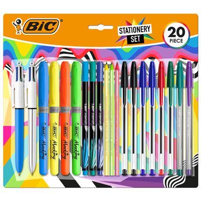 Pacchetto di scrittura multicolore BIC di 20 pezzi vari - 6 BIC Crystal originale, 2 Bic Crystal Fun, 2 Bic 4 Colori, 3 BIC Int