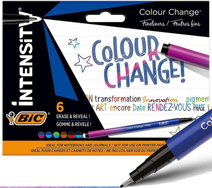 Confezione da 6 pennarelli Bic Intensity Colour Change - Tecnologia Color Change - Punta Fine 04 mm - Colori Assortiti