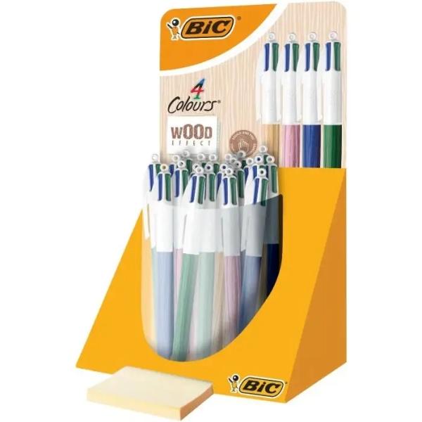 Espositore BIC 4 colori in stile legno con 30 penne e sfere ritratto - Punta media da 10 mm