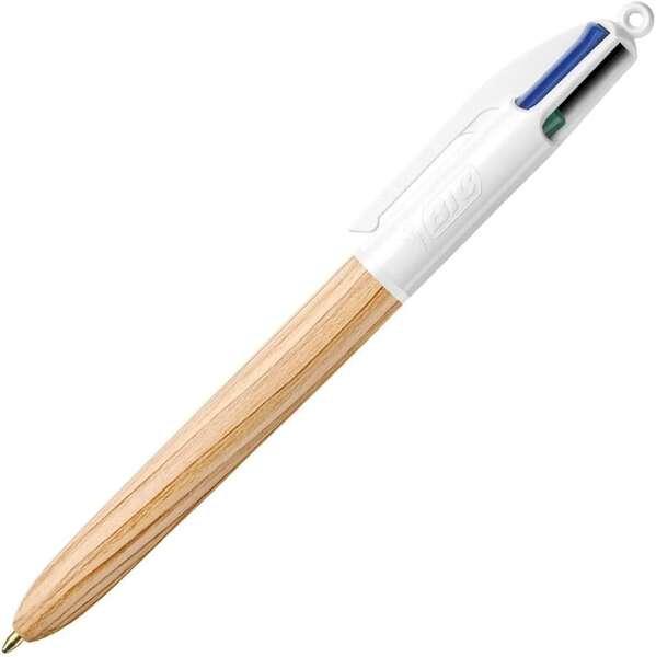 Penna a sfera retrattile Bic stile legno 4 colori - Punta media da 10 mm - Inchiostro a base di olio - Design legno - 4 colori