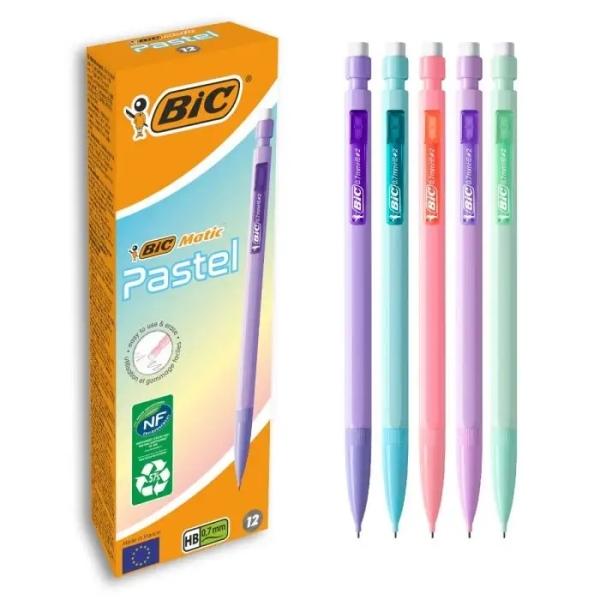 Portamine Bic Matic Pastel 0,7 mm HB con gomma - Puntale retrattile - Corpo in colori pastello assortiti