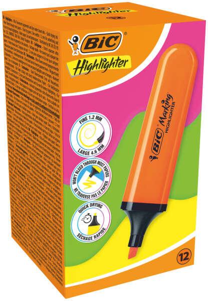 Pennarello Piatto Fluorescente Bic Marking Evidenziatore - Punta a Scalpello - Tratto tra 170 e 480 mm - Inchiostro a Base Acqu