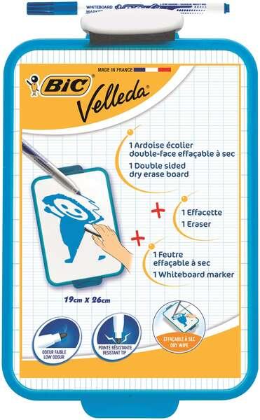 BIC Velda School Slate Due superficie bianca e millimetrica 1 pennarello in velluto blu 1 scatola - Dimensioni 26x19 cm