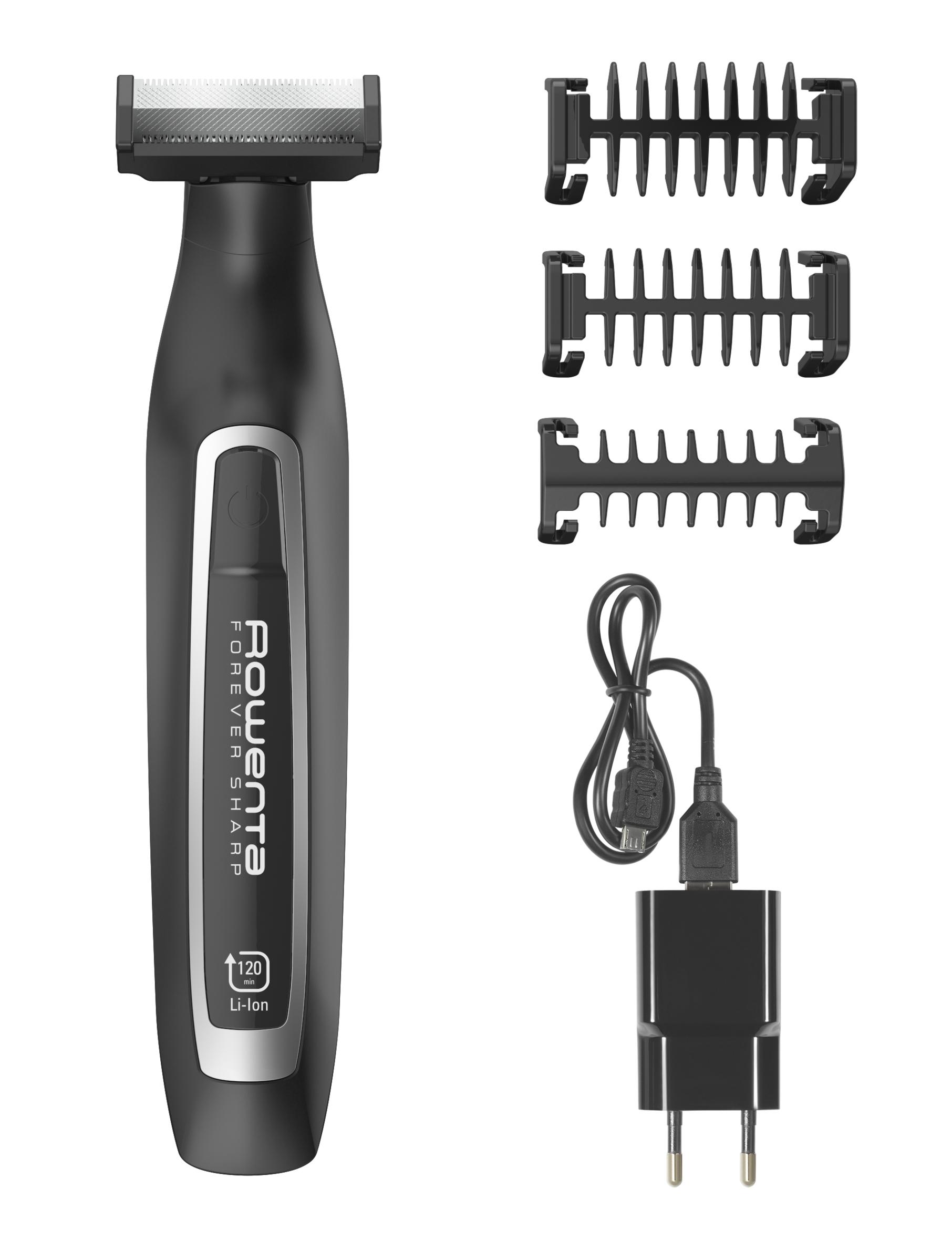 Rowenta TN6000 Forever Sharp per Radere, Regolare e Rifinire, Lame in Acciaio Inox Autoaffilanti e 3 Pettini Regolabarba, Batte