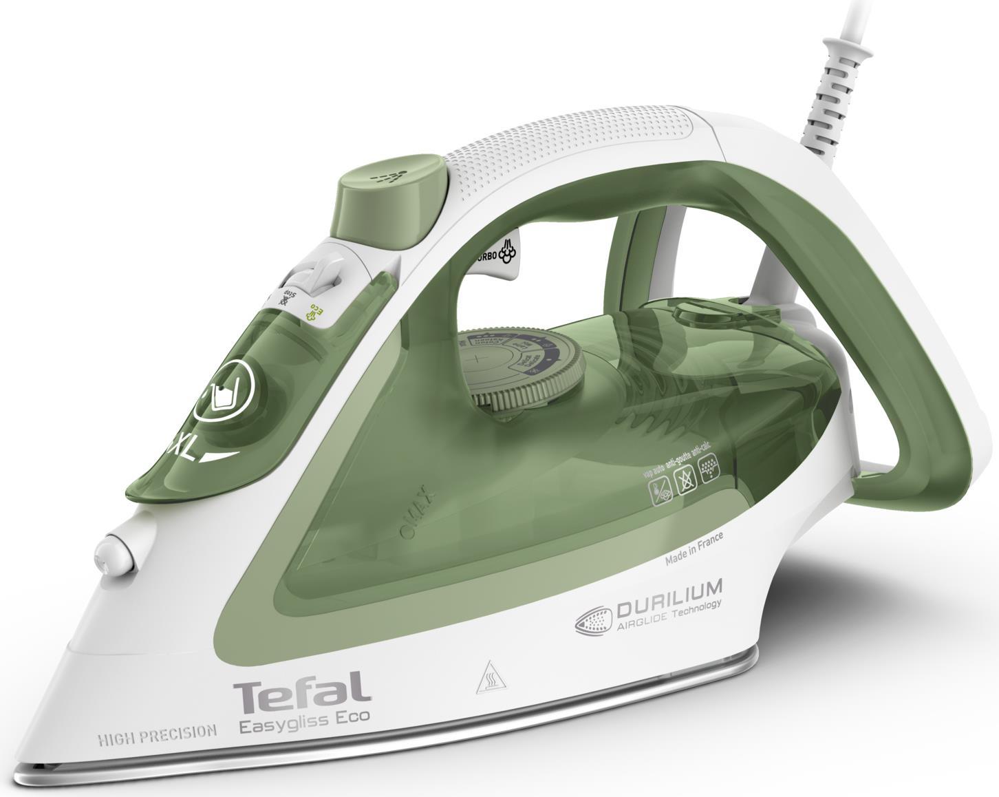 Tefal Easygliss Eco FV5781 Ferro da stiro a secco e a vapore Piastra Durilium Airglide 2800 W Bianco, Verde (Tefal FV 5781 Easy