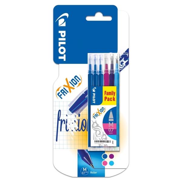 Confezione da 6 pezzi di ricambio per sfera frixion e click frixion - punta a sfera tonda 07 mm - corsa 04 mm - colore 3x blu 1