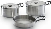Set pentole kit campeggio 5 pezzi acciaio inox 2 pentole + 2 coperchi + 1 padella