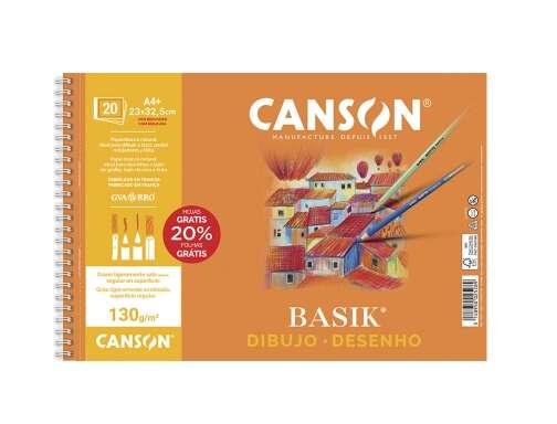 Canson Basik Blocco da disegno a spirale 20 fogli A4 130 g - Senza cornice - Misure 23x325 cm - Colore bianco