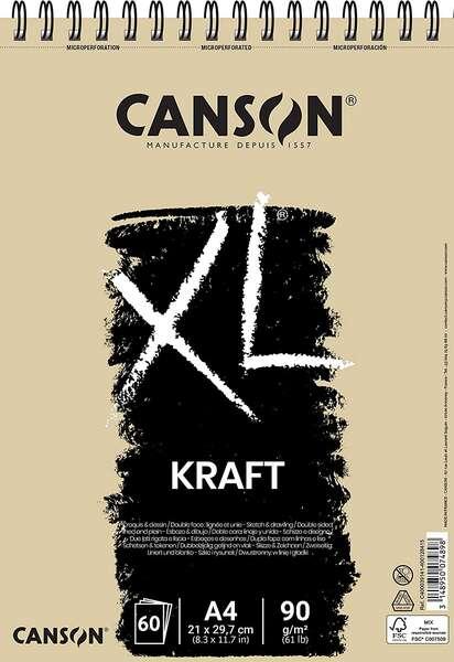 TACCUINO DROGNO A RIGHE CANSON XL KRAFT con 60 fogli A4 - Microporforato Spirale - 21x297 cm - 90G - Colore beige