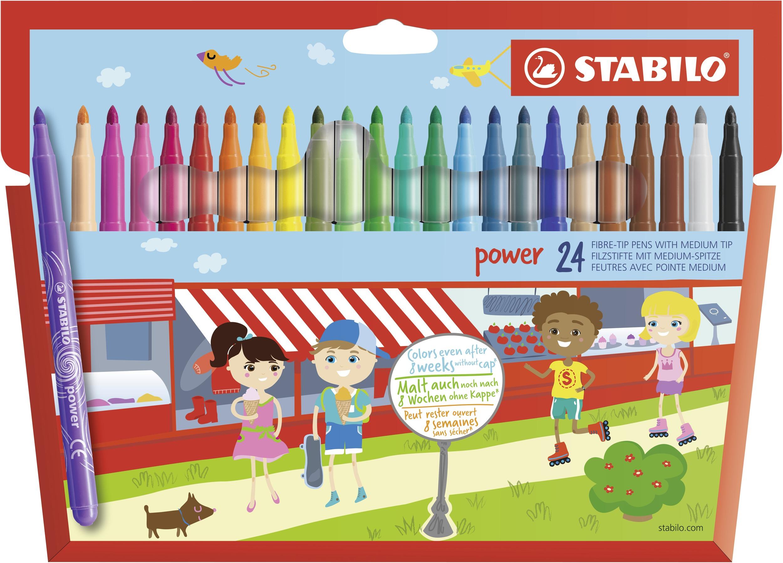 STABILO Pennarello - power - Punta Media - Astuccio da 24 - Colori assortiti (STABILO power Felt Pen 2mm Line Assorted Colours
