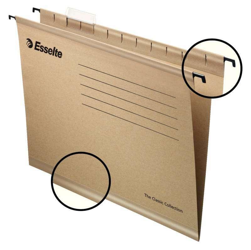 Esselte Classic A4 Confezione da 50 Cartelle Sospese Rinforzate - 10 Volte PiÃƒÂ¹ Resistenti - Visori in Plastica Trasparen