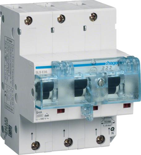 Interruttore SLS Hager HTN335E 35A trifase per guida DIN