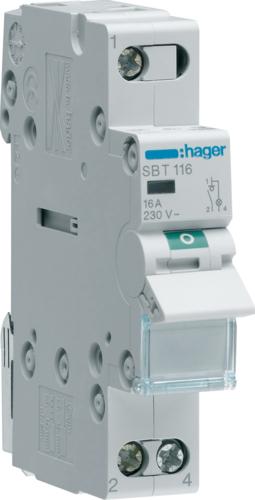 Hager SBT116. Numero di poli: 1p, colore del prodotto: grigio. Tensione di ingresso CA: 440 V, CA Frequenza di ingresso: 50/60