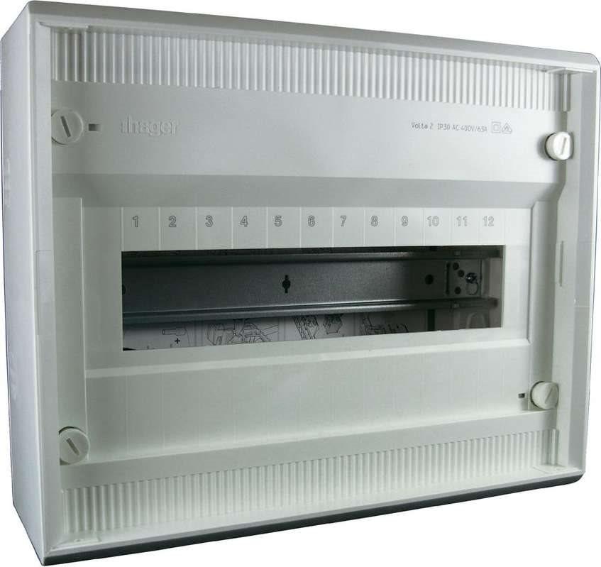1 pezzo - Distributore piccolo Hager AP Volta IP30 1x12PLE DIN4387 VA12CN / 119474
