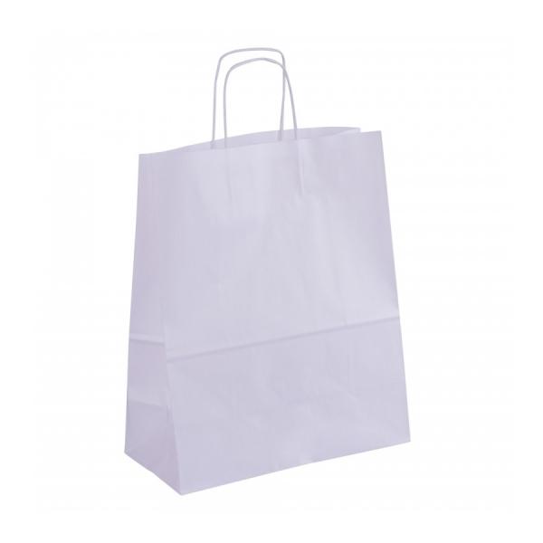Le borse Kraft bianche sono un'opzione versatile ed ecologica per qualsiasi attivitÃ . Misurando 25 x 11 x 31 cm, queste bors